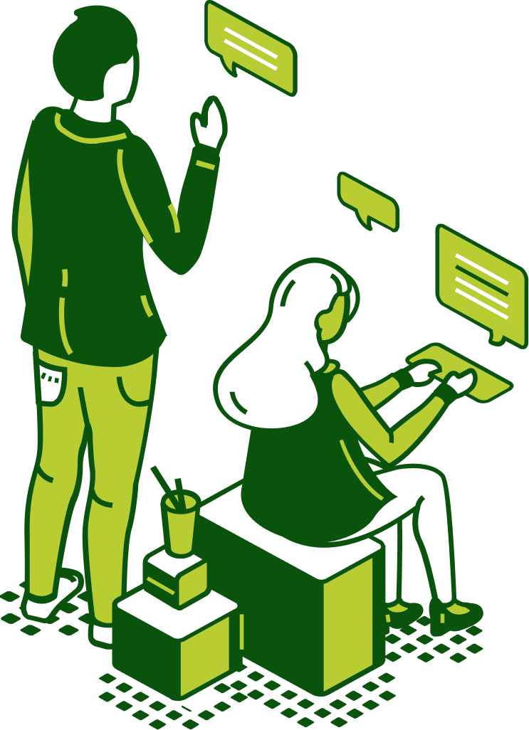 Illustration of an academy participant communicating during work placement